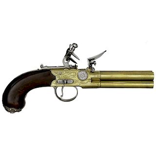 4-Barrel Brass Tap Action Flintlock Pistol by J. Probin
