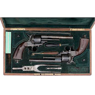 Cased Pair of Engraved Lefaucheux M1854 Pinfire Revolvers