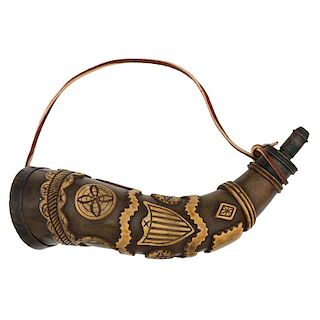 Folk Art Caved Powder Horn