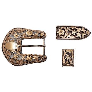 Edward H. Bohlin Gold and Gold over Silver Buckle Set