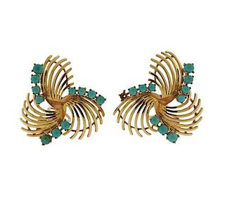 18k Gold Turquoise Earrings