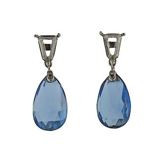 18k Gold Blue Stone Diamond Drop Earrings