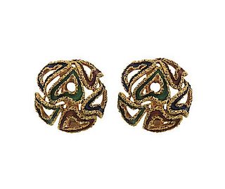 Vintage Hermes 18K Gold Enamel Earrings