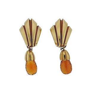 18K Gold Orange Stone Day Night Earrings