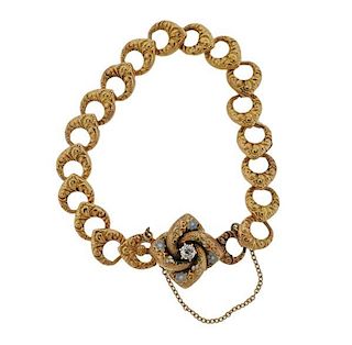 Victorian 14k Gold Diamond Enamel Bracelet