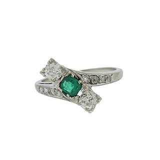 Antique 14k Gold Diamond Emerald Ring