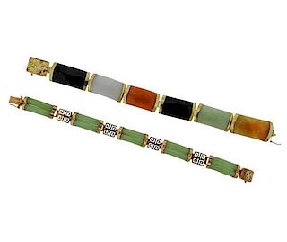 14k Gold Multi Color Jade Bracelet Lot of 2