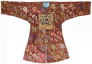 Fine Antique Chinese Silk Brocade Robe w. Rank Badge
