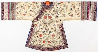 Fine Antique Chinese White Silk Lady's Robe, Qing D.