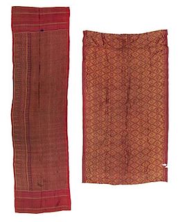 Lot of 2 Antique Cambodian Silk Ikat Textiles