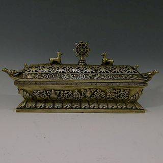 CHINESE ANTIQUE SILVER INCENSE BOX - 19TH CENTURY
