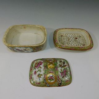 CHINESE ANTIQUE ROSE MEDALLION COVERED DISH - CIRCA 1850