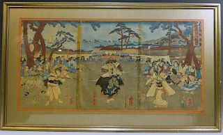 JAPANESE ANTIQUE WOODBLOCK PRINT TRIPTYCH