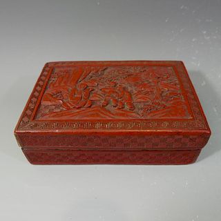 ANTIQUE CHINESE CINNABAR CARVED RED LACQUER  BOX - 19TH CENTURY