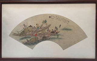 CHINESE ANTIQUE PRINTING WITH FRAME.SIGNED BY WU YOURU