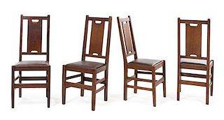 * Gustav Stickley, (American, 1858-1942), a set of eight oak side chairs, model no. 364