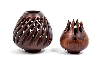 * American, SECOND HALF 20TH CENTURY, two cyclone form wood vessels