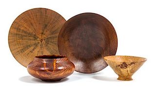 * American, SECOND HALF 20TH CENTURY, a collection of four studio made wood objects, comprising 2 bowls and 2 plates