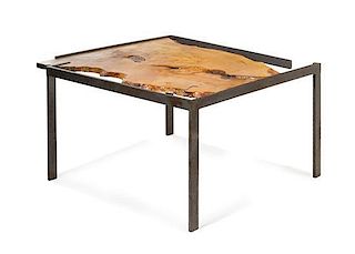 American, LATE 20TH CENTURY, a free-edge wood and metal occasional table