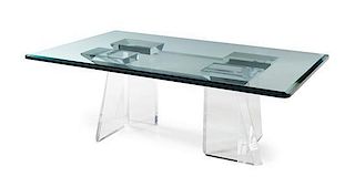 Style of Charles Hollis Jones, USA, 1980s, a sculptural acrylic coffee table, with glass top