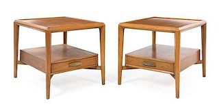 * American, c.1960, a pair of side tables, each with one drawer