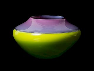 * Sonja Blomdahl, (American, b. 1952), Lavender and Chartreuse Bowl