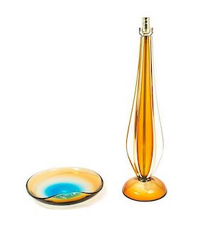 Italian, MURANO, c.1980, a table lamp, together with a bowl
