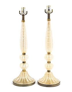 Barovier & Toso, ITALY, c.1950, a pair of Bullicante glass lamps