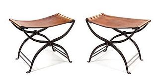 * Morgan Colt (American, 1876-1926), USA, c.1925, a pair of collapsible stools