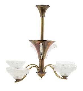 Art Deco, FRANCE, 1930s, an Art Deco four-light, with icicle decorated shades