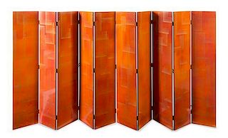 Art Deco, FRANCE, c. 1940, a pair of 5-panel lacquered and carved floor screens