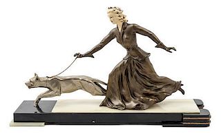 Art Deco, USA, c.1940, a sculpture, depicting a woman and a guard dog