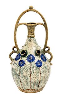Amphora: Riessner, Stellmacher and Kessel, c.1905, handled vase, of bottled form depicting daisies