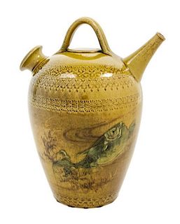 Albert Robert Valentien (American, 1862–1925), ROOKWOOD, Spanish water jug, depicting fish