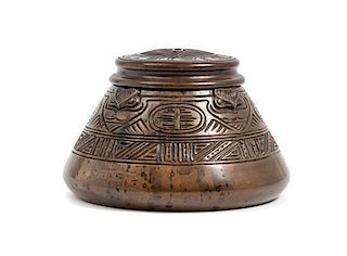 Tiffany Studios, EARLY 20TH CENTURY, an American Indian pattern bronze inkwell, (1183)