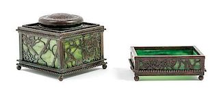 Tiffany Studios, EARLY 20TH CENTURY, a group of two Grapevine pattern desk articles, comprising an inkwell and small box
