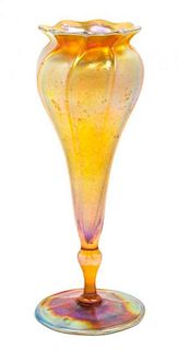 * Tiffany Studios, EARLY 20TH CENTURY, Favrile glass vase, of floraform in gold iridescence