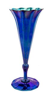 * Tiffany Studios, EARLY 20TH CENTURY, Favrile glass vase, of trumpet form in blue iridescence