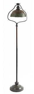 Attributed to Handel, FIRST QUARTER 20TH CENTURY, a bronze floor lamp base, with associated glass and bronze shade