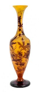 * Emile Galle, (French, 1846-1904), a cameo glass vase, with vine and berry decoration