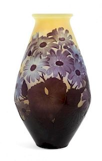 * Emile Galle, (French, 1846-1904), a cameo glass vase, with daisy decoration