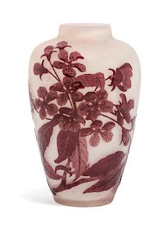 * Emile Galle, (French, 1846-1904), a cameo glass cabinet vase, with floral decoration
