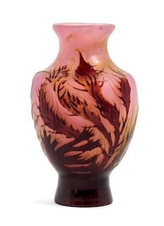 * Emile Galle, (French, 1846-1904), a cameo glass cabinet vase, with seaweed decoration
