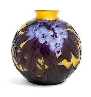 * Emile Galle, (French, 1846-1904), a mold blown cameo glass vase, with rhododendron decoration
