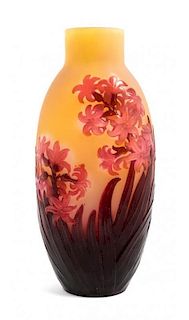 * Emile Galle, (French, 1846-1904), a mold blown cameo glass vase, with hyacinth decoration