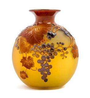 * Emile Galle, (French, 1846-1904), a mold blown cameo glass vase, with grape decoration
