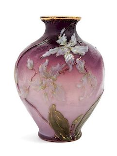 * Burgun & Schverer, EARLY 20TH CENTURY, a cameo glass vase, of baluster form with floral decoration