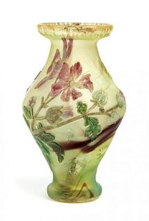 * Burgun & Schverer, EARLY 20TH CENTURY, a cameo glass vase, of baluster form with floral decoration
