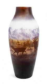 * D'Argental, FRANCE, EARLY 20TH CENTURY, a cameo glass vase, with elk in landscape decoration