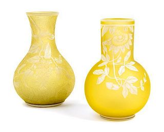 * Thomas Webb & Sons, LATE 19TH CENTURY, two cameo glass vases, each of bottle form with foliate decoration, one also with bu
